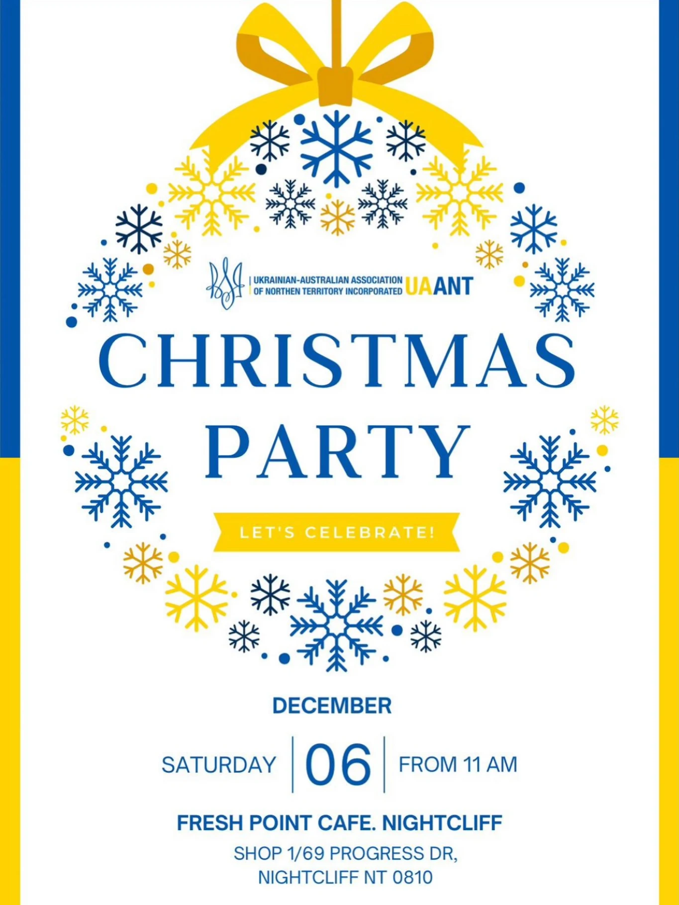 Poster for the UAANT Christmas Party at Fresh Point Cafe in Nightcliff